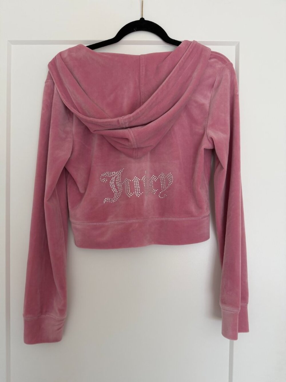Juicy Couture Pink Velour Zip-Up Hoodie Silver Rhinestone Juicy Script Y2K
